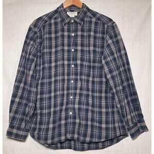 Vintage J.Crew Flannel Shirt Mens L Gray Plaid Button Up Long Sleeve Hong Kong